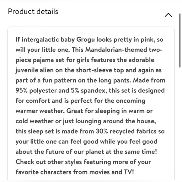 BNWT The Mandalorian 2 piece girls pajama set - Picture 3 of 4